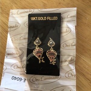 Gold and Pink Heart Drop Earrings